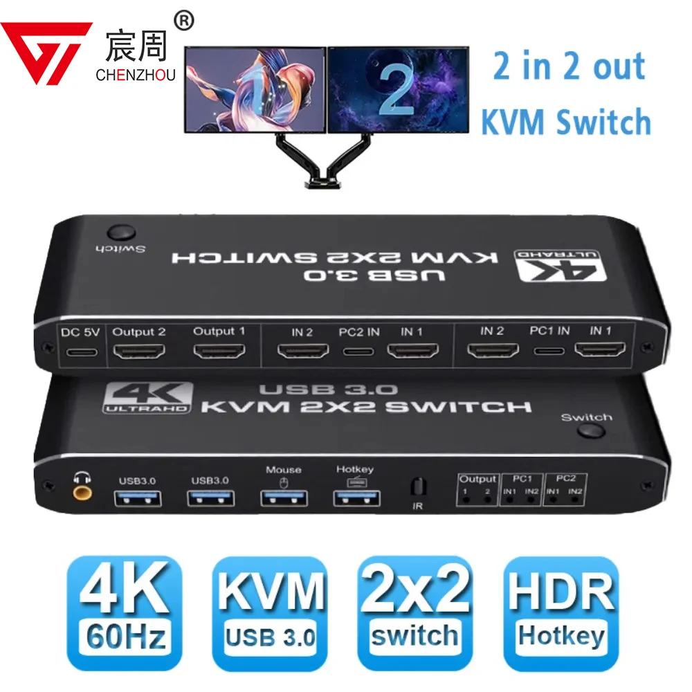   HDMI KVM ġ, 2x2 USB3.0 HDMI KVM ġ, 2  2 ƿ, 4K 60Hz, 2x2 ȥ ÷, PC ƮϿ 2  2  ǻ HDMI-compatible